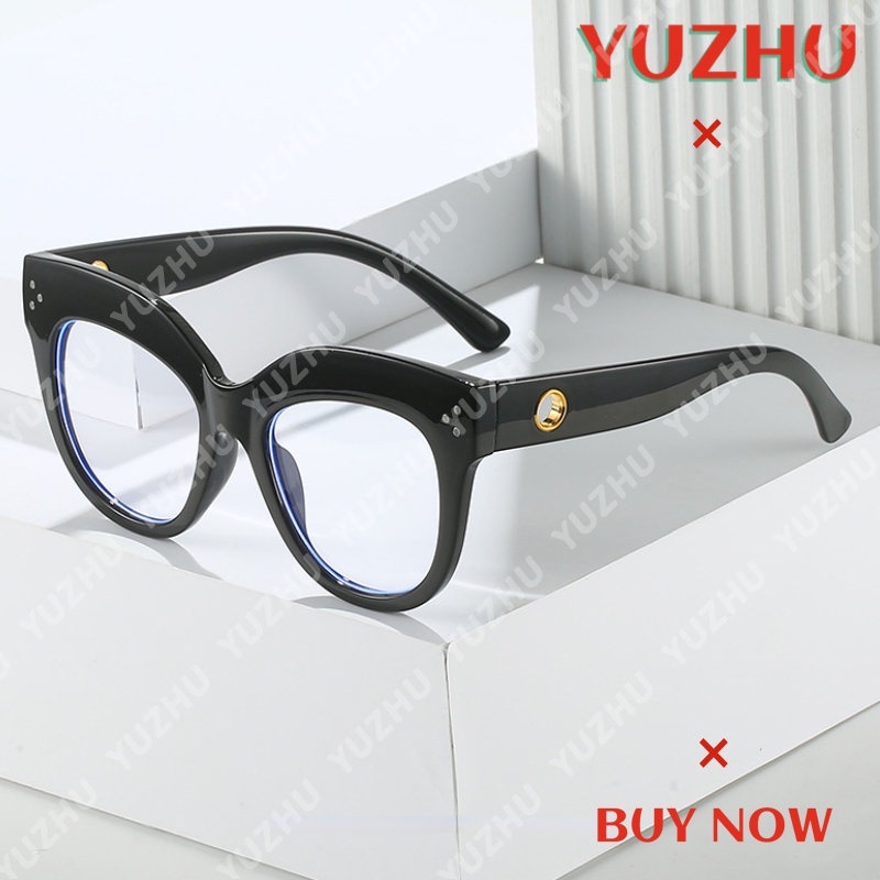 (YUZHU) Vintage Fashion Leopard Anti Cahaya Biru Kacamata Mode Barat Oversized Frame Dua Warna Eyeglasses