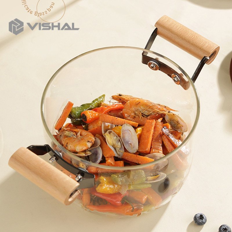 VISHAL Pot Panci Masak Stewing Soup Pot Borosilicate Glass Dengan Pegangan/ Panci Kaca Transparant Anti Api Anti Panas Borosilicate