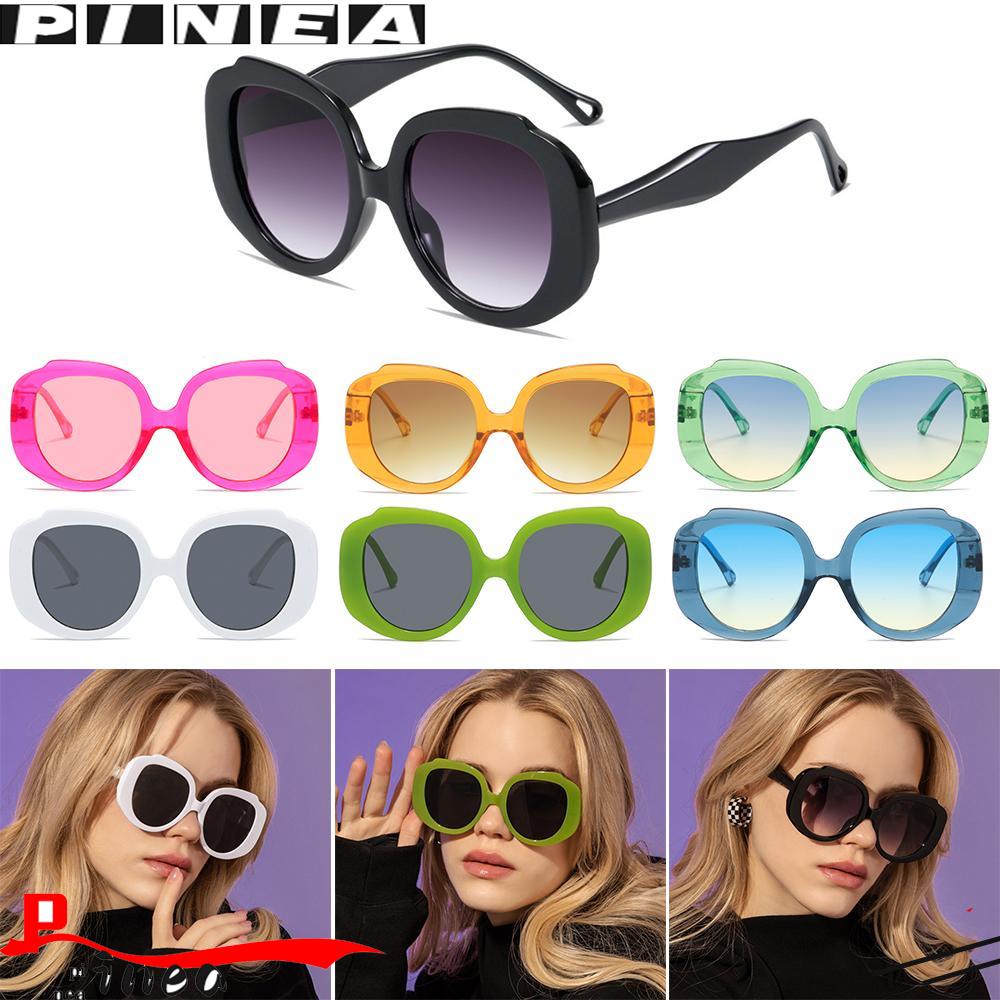 Nanas Kacamata Hitam Wanita Kacamata Vintage Hot Pink Frame Bulat