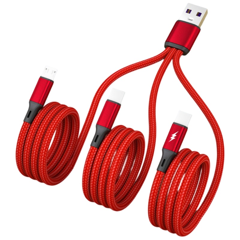 Cre 3in1 Kabel Charge Ganda USB to Dual Type C Micro USB Connector Fast Charging Cable Untuk Hp Tablet Dan M