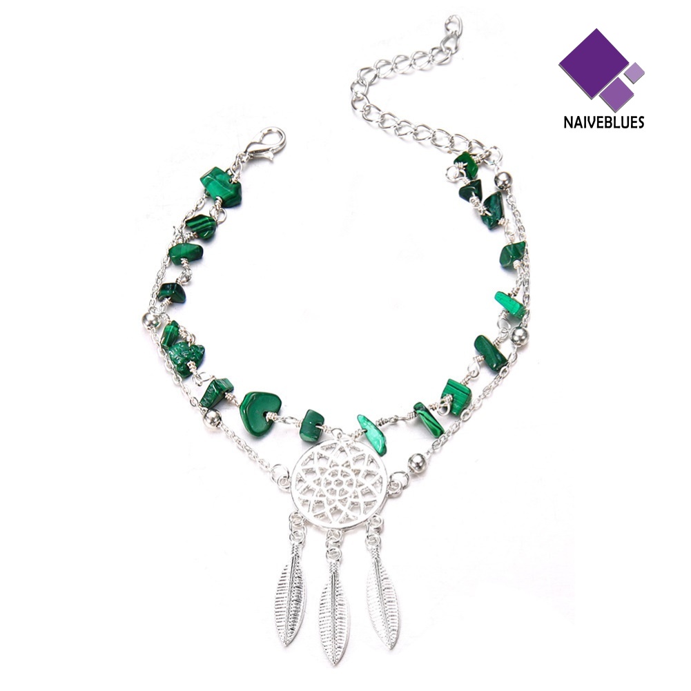 &lt; Naiveblues &gt; Wanita Multilayer Dream Catcher Faux Turquoise Beaded Foot Anklet Bracelet