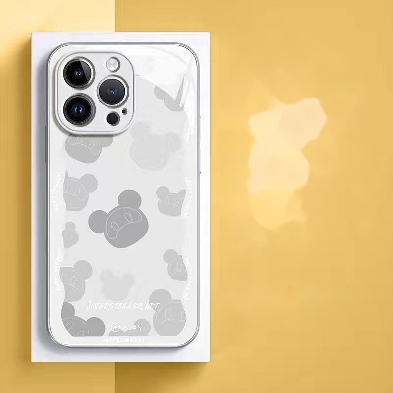 IPHONE Casing Ponsel Kaca Anti Jatuh Beruang Silver Dan Hitam Kompatibel Dengan Iphone12 13 14 11 Pro Max X Xs Max Xr Kkjn