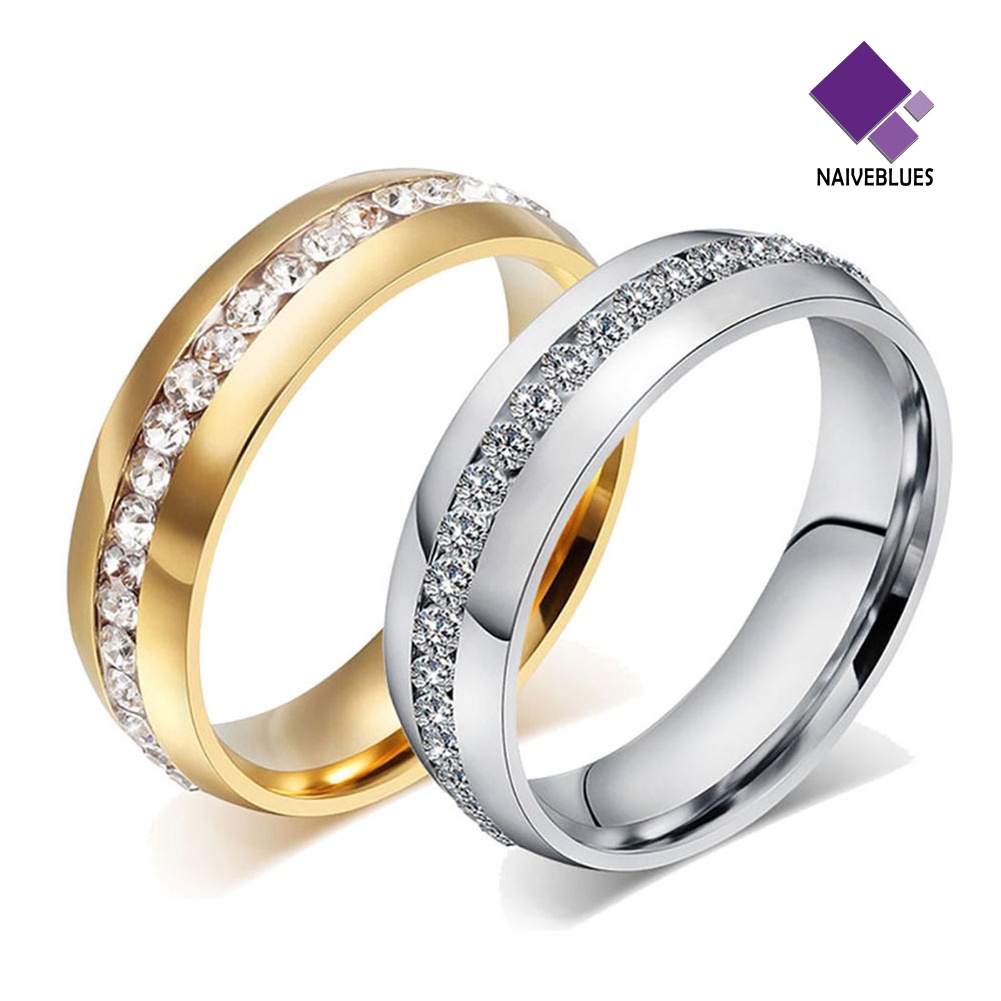 &lt; Naiveblues &gt; Ukuran45090 Unisex Berlian Imitasi Baja Titanium Pertunangan Pernikahan Band Ring