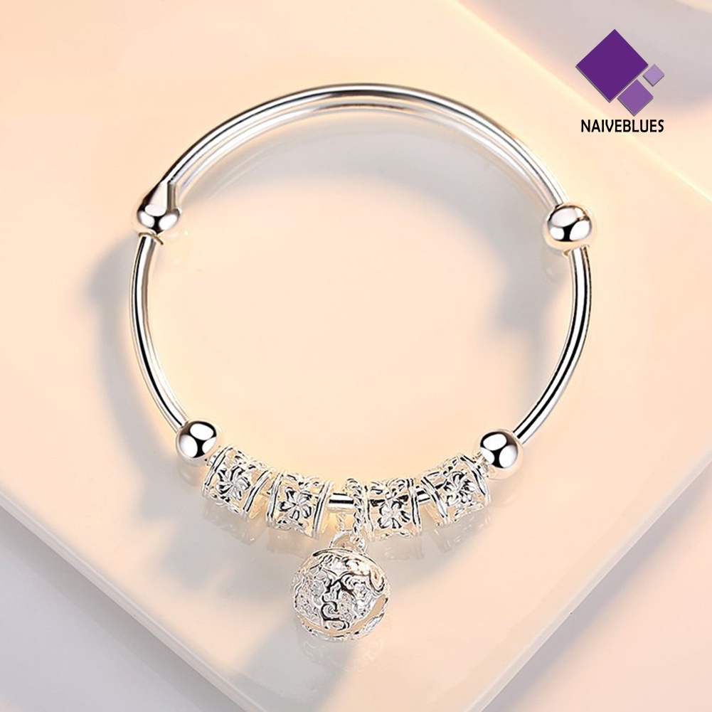 &lt; Naiveblues &gt; Fashion Wanita Perak Berlapis Bola Berongga Pesona Bangle Gelang Hadiah
