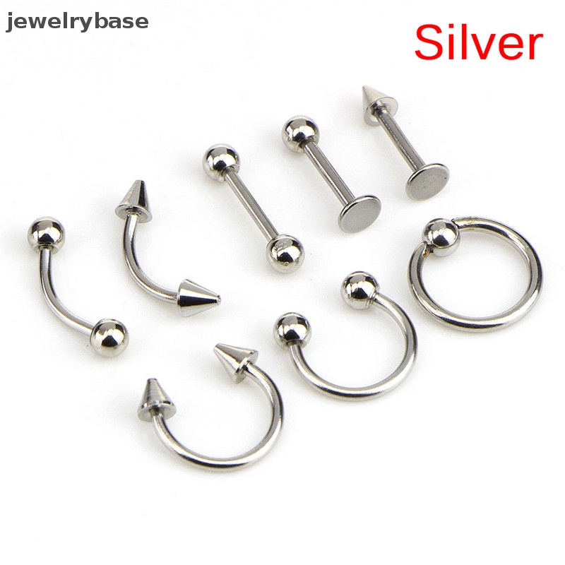 [jewelrybase] Campuran 8 Pcs 16G Stainless Steel Helix Perhiasan Telinga Alis Hidung Bibir Rings Butik