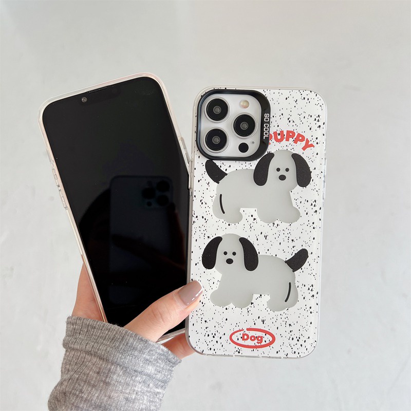 New Black &amp; White Puppy Skin Feel Soft Case HP iP iPhone 12 13 14 Pro Max 11 Woman Girl FTD Casing Apple