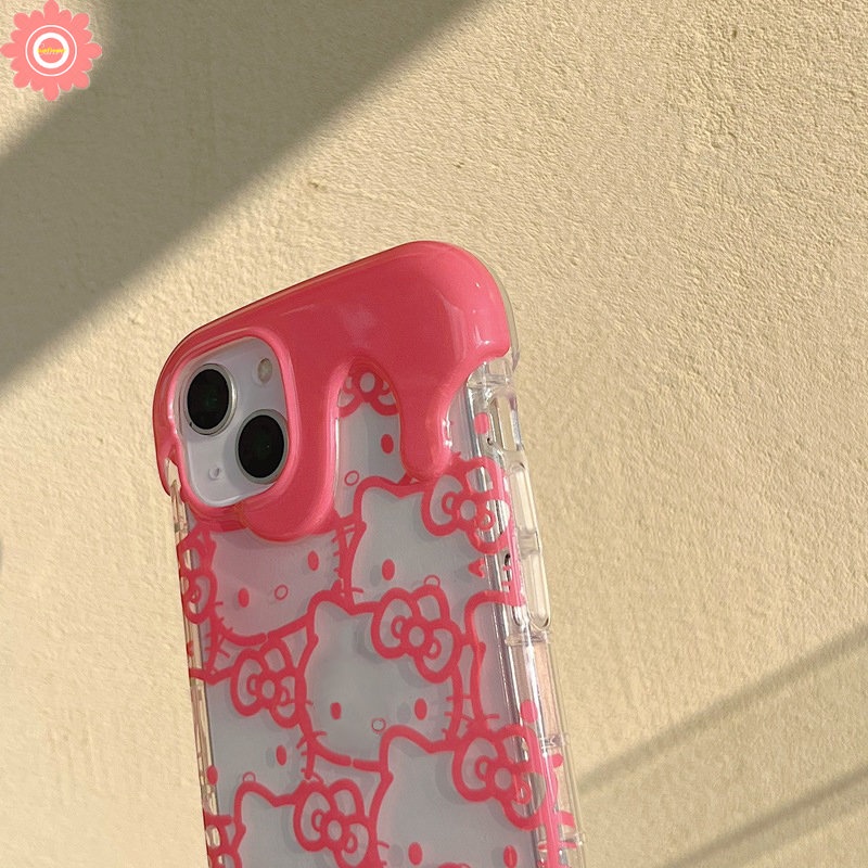 IPHONE Kartun Lucu Hello Kitty 3D Ice Cream Case Kompatibel Untuk Iphone14 11 12 13 Pro Max7 8 Plus XR X XS Max SE 2020 7Plus 8Plus INS Korea Aesthetic Lembut Silicon Penutup Belakang