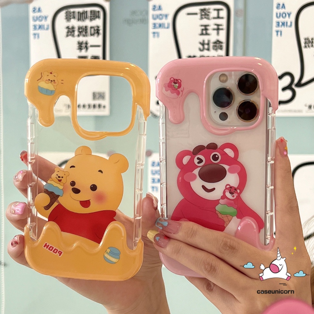 IPHONE Casing Ponsel Candy Ice Cream Kompatibel Untuk Iphone11 14 13 12 Pro Max 7Plus XR 7 8 Plus X XS Max SE 2020 Kartun Lucu Strawberry Bear Manyo Winnie the Pooh Lembut Shockproof Cover