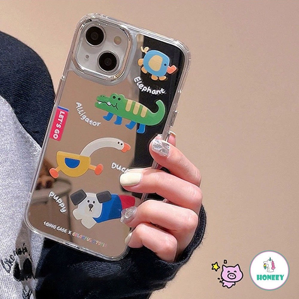 IPHONE Hewan Lucu Kartun Beruang Lucu Huruf Makeup Cermin Casing Ponsel Untuk Iphone14 11 12 13 Pro Max Lembut Penutup Belakang