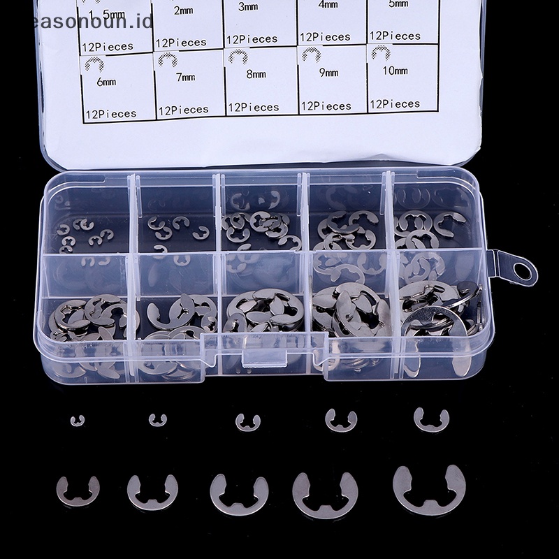 Seasonoun 120Pcs/Box 304stainless Steel E-Clip Penahan Circlip Aneka Kit M1.5~M10.