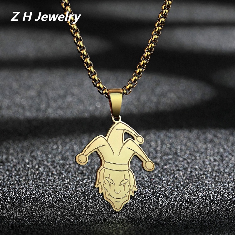 Zh Perhiasan Gothic Stainless Steel Badut Liontin Fashion Pria Kalung Hip Hop Halloween Pesta Aksesoris