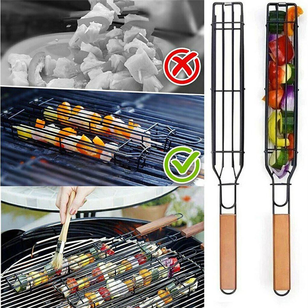 Steel Outdoor Memanggang Keranjang Gagang Sayur BBQ Grill Barbekyu Sayur Daging Metal Camping Piknik Portable Alat