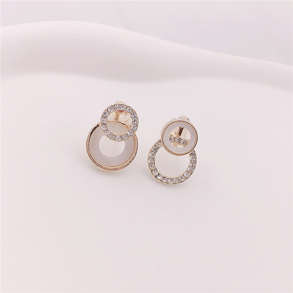 Anting Klip On Berlian Imitasi Bulat Ganda Tanpa Tindik Perhiasan Geometris Untuk Wanita Earcuffs