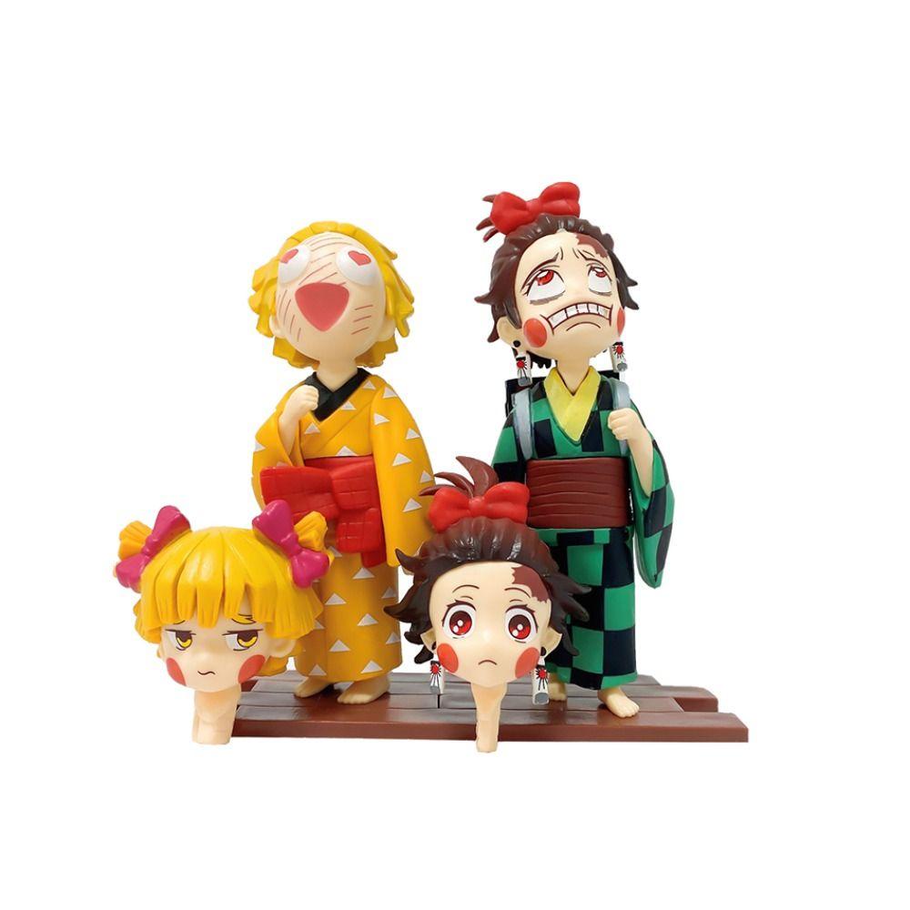 AUGUSTINA Demon Slayer Figure Mainan Kolektor Hadiah Kawaii Anak Hadiah Tanjirou Inosuke Anime Kostum Props Zenitsu Kimetsu no Yaiba Yuukaku-hen PVC Model Mainan