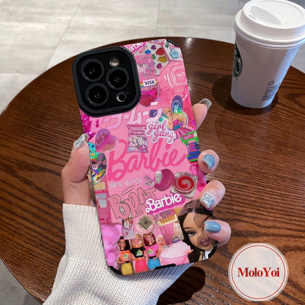 IPHONE Casing Ponsel Silikon Tahan Guncangan Pretty Princess Barbie Kartun Lucu Untuk Iphone11 13 14 12 Pro Max7 8 Plus 11 Pro Max XR X XS Max 7Plus Tekstur Kulit Mewah Soft Cover