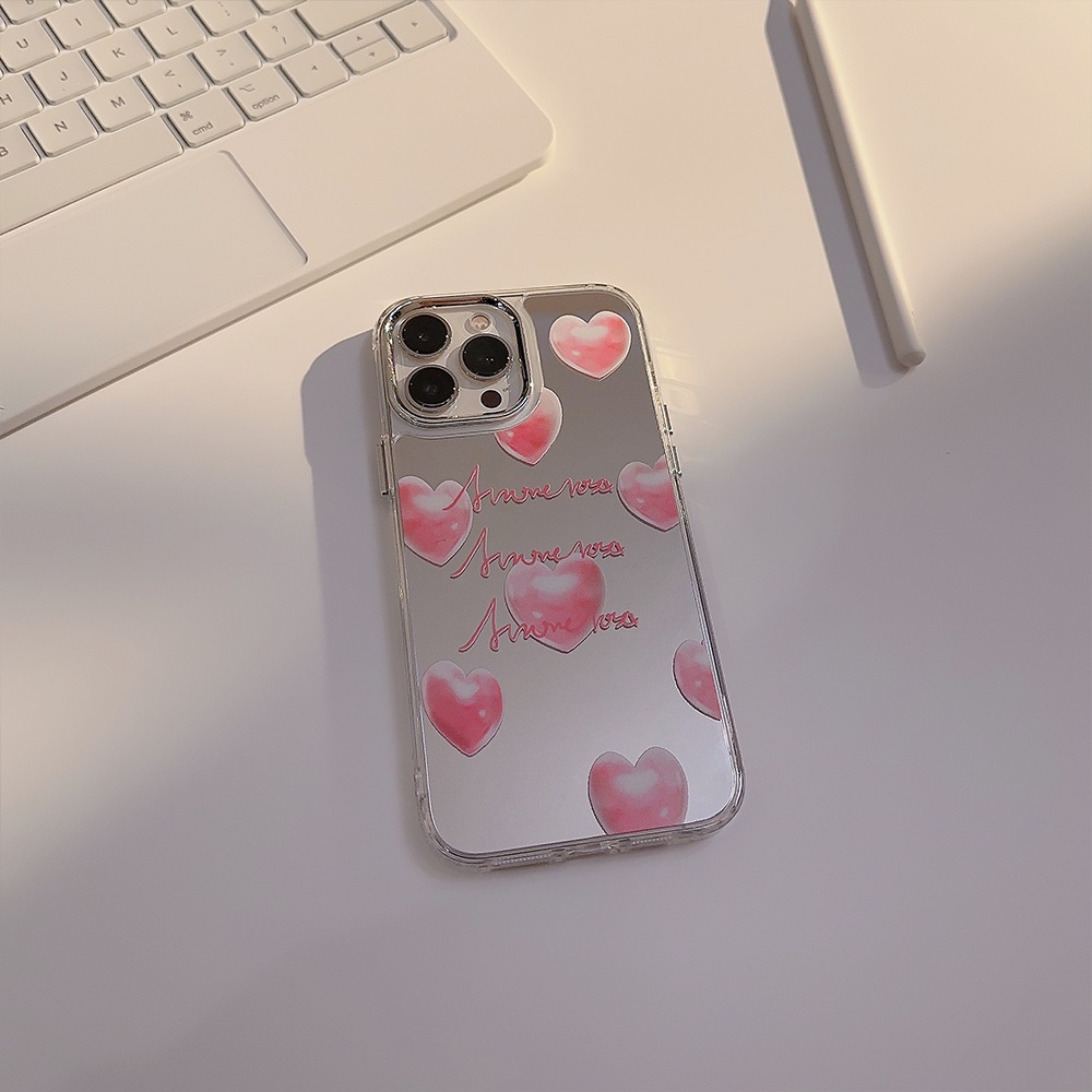 IPHONE Love YOU Red Heart Electroplated Camera Frame Phone Mirror Case Cover Untuk Iphone11 12 13 14 PRO MAX