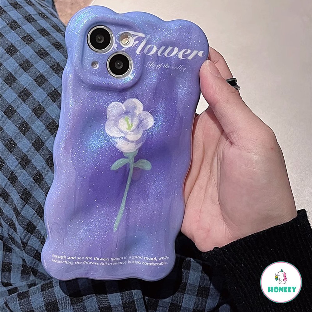 IPHONE Ins Luxury Glitter Art Rose Floral Case Kompatibel Dengan Iphone11 12 13 14 Pro Max Ungu Biru Lipit Kulit Shockproof Back Cover