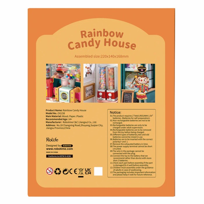 ROLIFE Robotime Rainbow Candy House DG158 DIY Dollhouse Miniatures Kit Perfect Gift For Your Love One