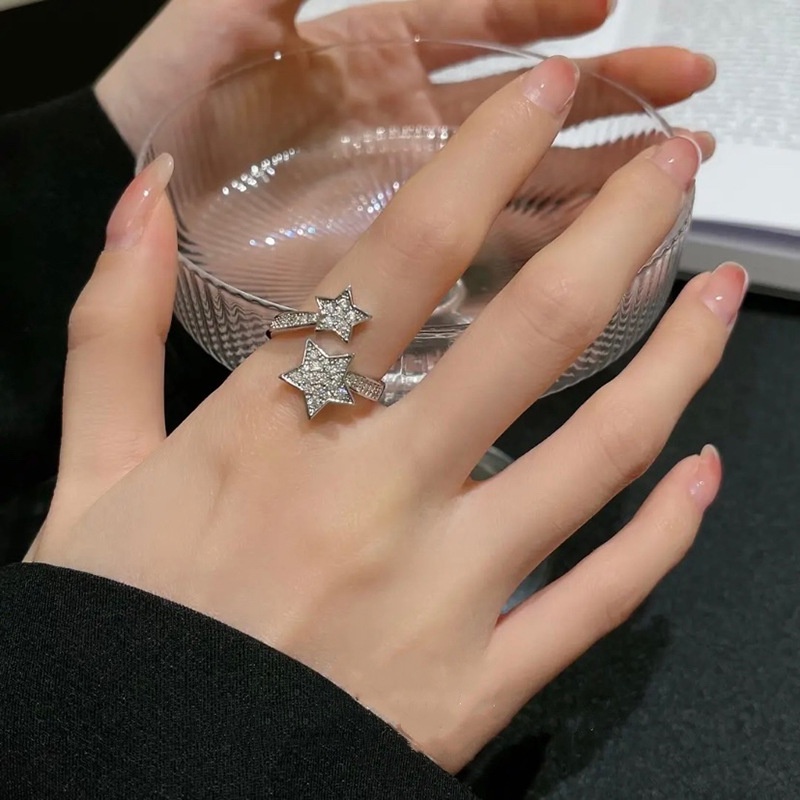 Penuh Berlian Bintang Cincin Terbuka Aksesoris Fashion Temperamen Sederhana