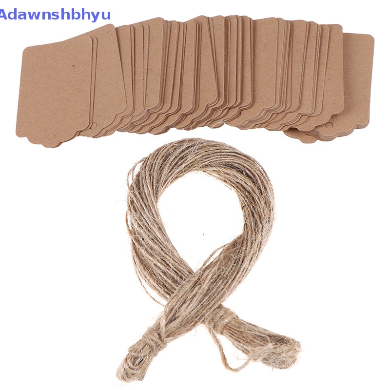 Adhyu 100Pcs Label Harga Perhiasan Kraft Kosong String Price Tag With String 20m ID