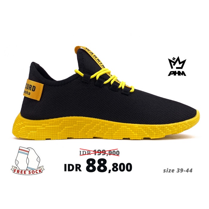 (COD) PHM Shoes Sepatu Pria Sneakers Import Sepatu Olahraga Kasual PHM103 - Hitam Merah, 39