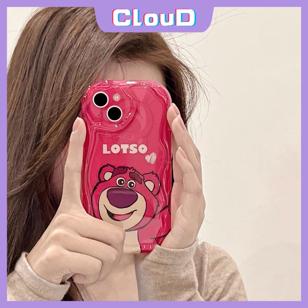 Casing 3D Wavy Curved Edge Glossy Untuk Redmi 9A A1 10 9 A2 10C 9T 10A 9C NFC Redmi Note 11 10S 11s 8 9 10 10Pro Max POCO M3 Shockproof Lembut Kartun Lucu Strawberry Bear Manyo Cover