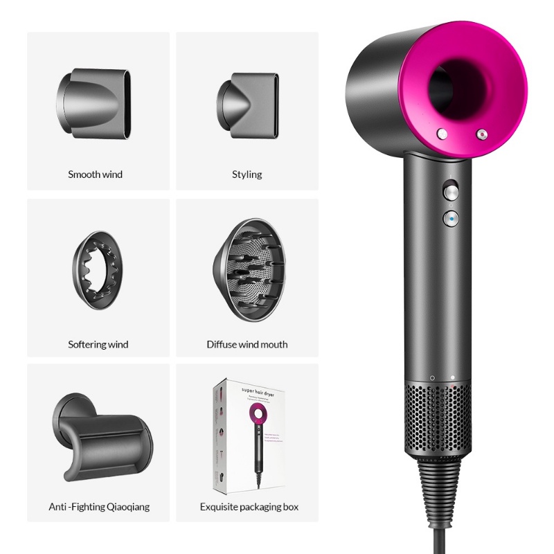 【COD】Hair Dryer Salon Profesiona Hair Dryer Ion Negatif Pengering Rambut 850W Kecepatan Tinggi Household Adjustment with Five Styling Accessories