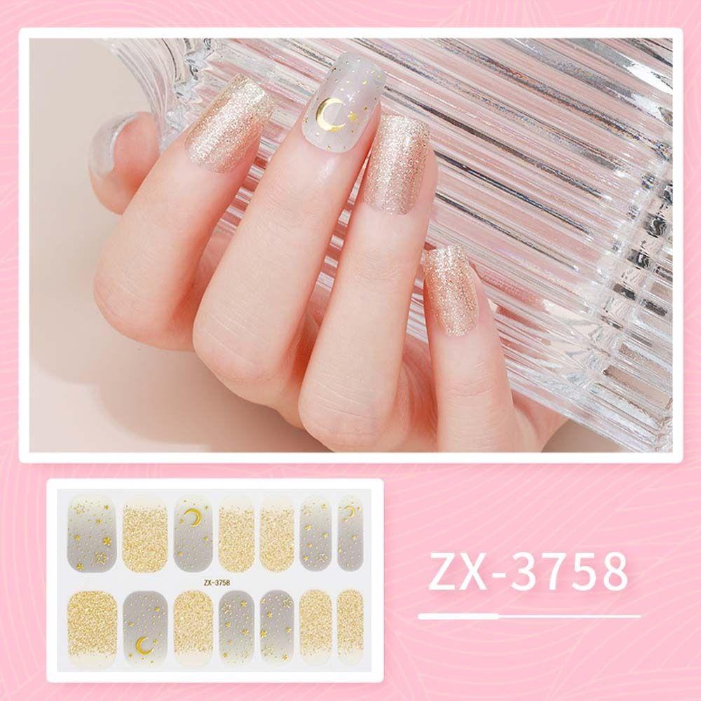 Mxbeauty Stiker Kuku Penuh Fashion Wanita Full Cover Nail Tips 3D Berlian Imitasi Tekan Pada Kuku Dekorasi Kuku