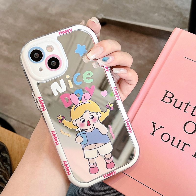 【Ice Cream Mirror】Happy Nice Day Girl Soft Case IPhone 11 12 13 14 Pro Max Women's Gift Cute Phone Case Make up