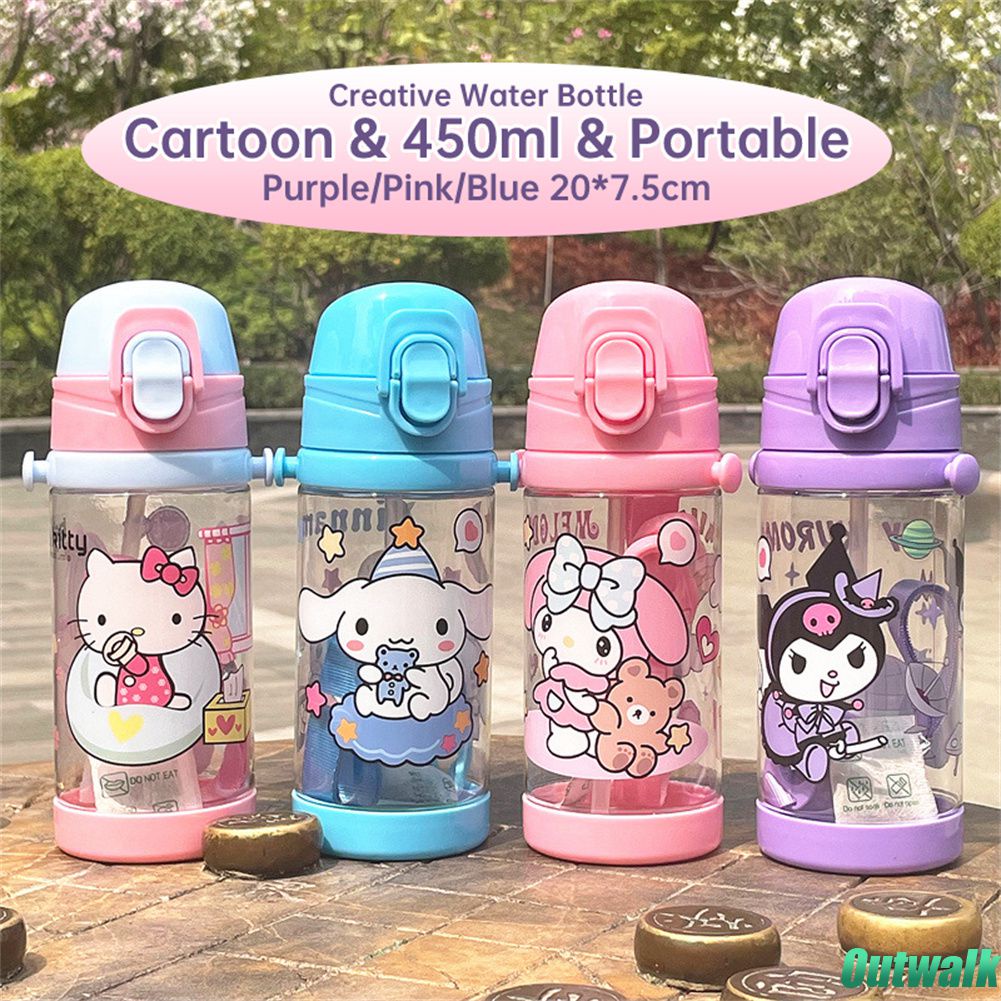 Bottle 450Ml Cangkir Air Sedotan Sanrio Botol Portabel Lucu Kuromi Cinnamoroll Hello Kitty Pot Air Luar Ruangan Cangkir Minum untuk Anak-anak Hadiah Anak Perempuan