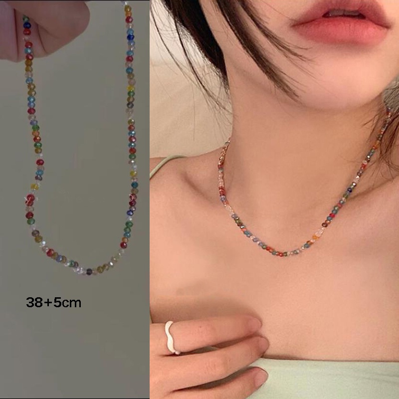 Roselife Korea Trendi Tahan Air Warna-Warni Manik-Manik Akrilik Choker Pendek Kalung Untuk Wanita Gadis Populer Liburan Musim Panas Tulang Selangka Rantai Kalung Aksesoris Perhiasan