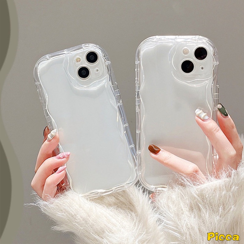 Casing Untuk Realme C55 5 5i 6i 7i 5s C12 C21Y C35 C15 C25 C25Y C33 C31 C11 C20 C17 C25s C30 C21 C20A C3 Fashion Bingkai Gelombang Cat Air Sederhana Bantal Halus Glossy Soft Case