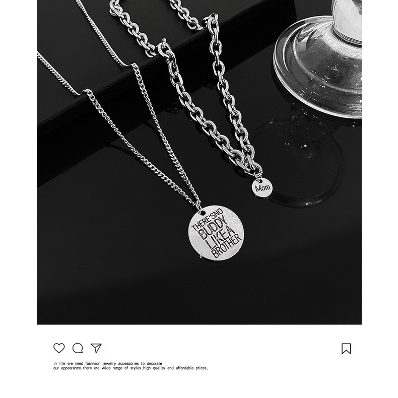 Gaya Hip-hop ins Gaya Keren Multi-Layer Inggris Plat Bulat Kasual Trendi Influencer Kalung Necklace Wanita Trendi Sweater Rantai