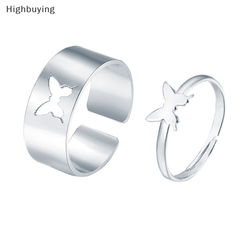 Hbid 2pcs Cincin Kupu-Kupu Wanita Pria Couple Love Warna Silver Rings Set Glory