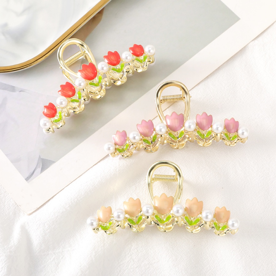 Baru Paduan Tulip Mutiara Rambut Klip Wanita Manis Lucu Bunga Ponytail Holder Hairpin Aksesoris Rambut