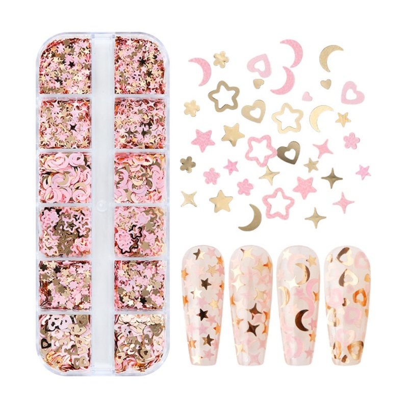 Siy Pink Kuku Payet Mini Bulan Bintang Hati Nail Art Glitter Decals Resin Mold Filler