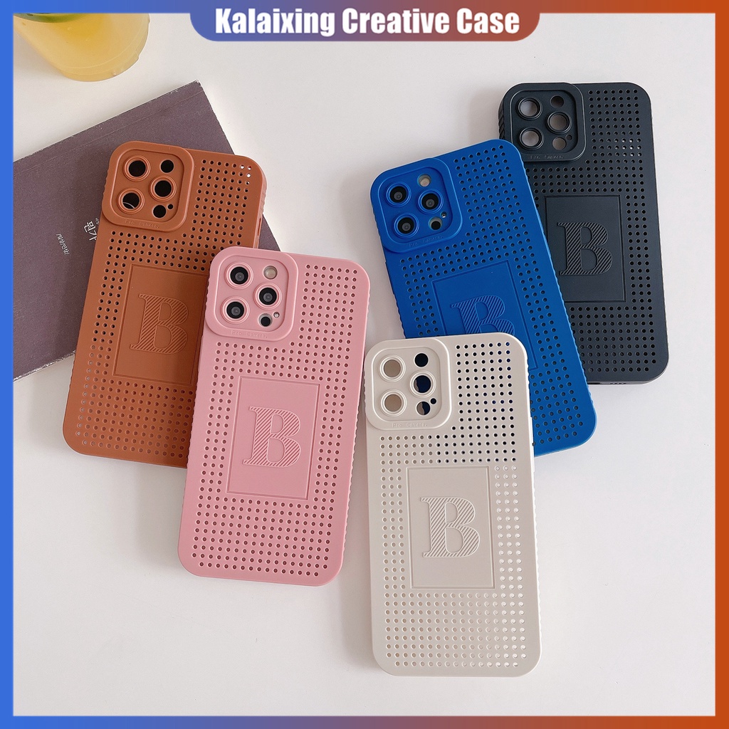 Case Silikon Persegi Untuk iPhone 14 Pro Max13 12 Pro 11warna Warni Lubang Pendingin Huruf B Lembut Penutup Belakang