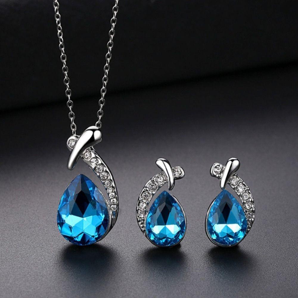 Needway   Set Perhiasan Wanita Trendi Vintage Mewah Liontin Klasik Shiny Angel Tears Jewelry