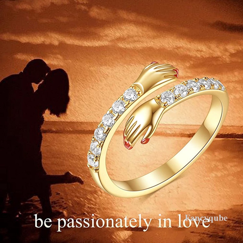 Mewah Zirkon Lengan Tangan Peluk Cinta Cincin Untuk Pasangan Baru Punk Fashion Pembukaan Yang Dapat Disesuaikan Cincin Untuk Wanita2023Hadiah Kekasih Romantis