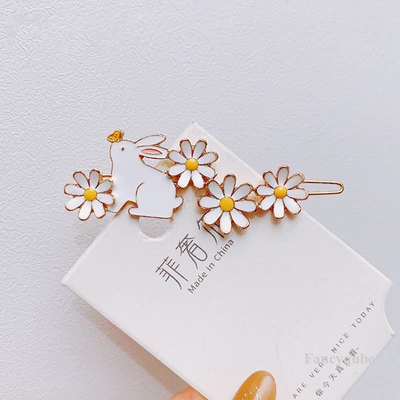 Jepit Rambut Daisy Lucu Segar Fun White Rabbit Flower Enamel Hairpin Fairy Girl Aksesoris Rambut Untuk Wanita