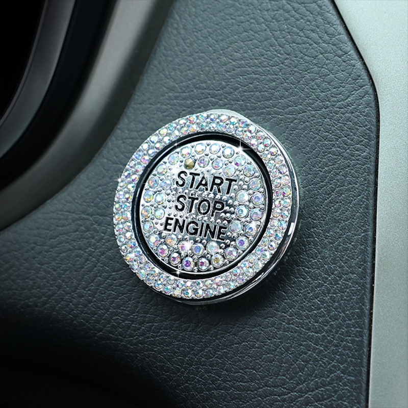 2in1 Car Start Switch Button Decor/ Diamond Self-adhesive Stickers Ring Circle/Trims Cover Pelindung Tombol Stiker Auto Interior Aksesoris