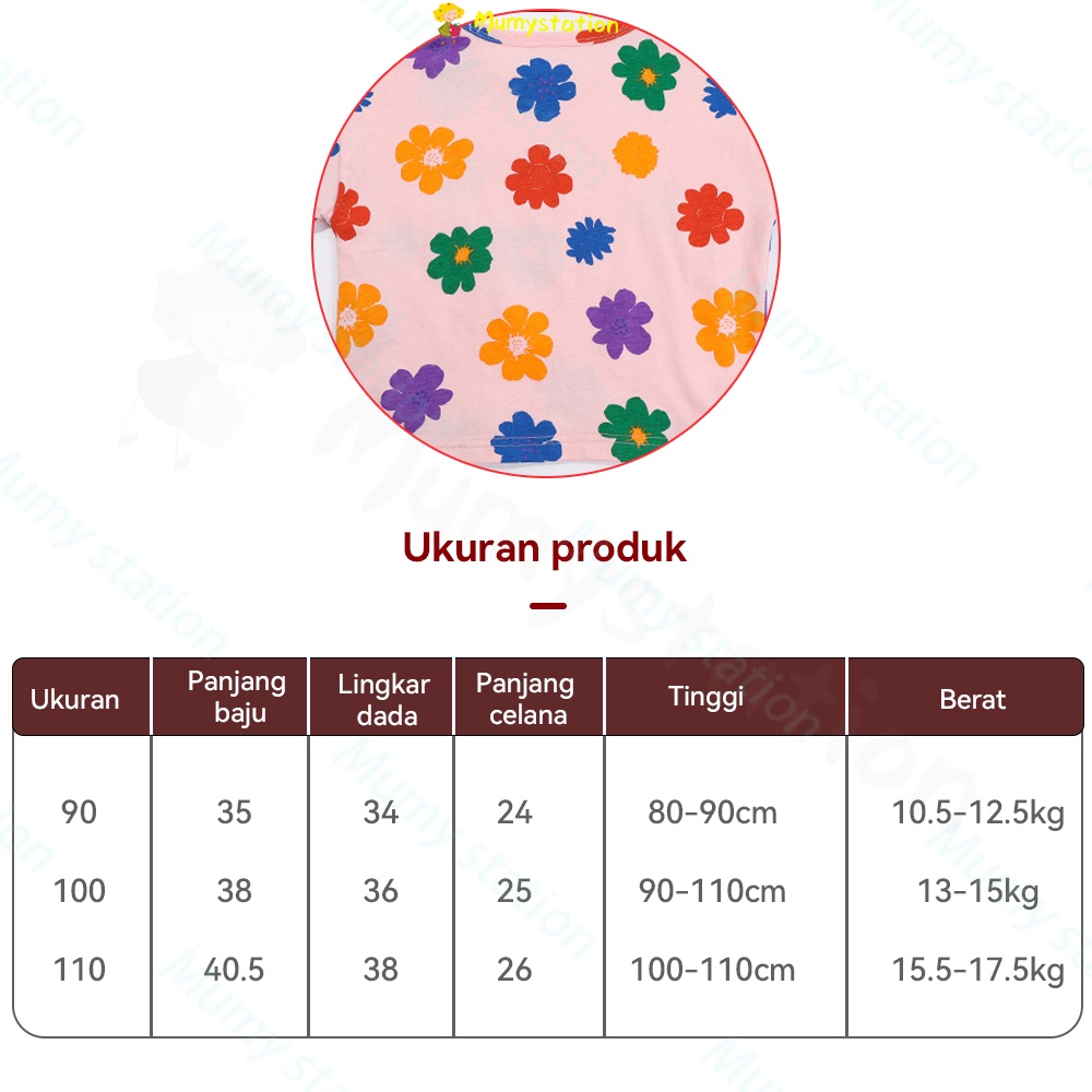 Mumystation setelan piyama anak perempuan pedek lengan/ baju piyama anak perempuan