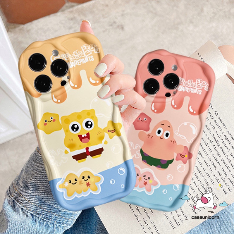 Untuk Samsung A24 A14 A50 A50s A11 A12 A04 A13 A23 A04s A21s A51 A30s A10s A31 A03s A32 A03 A52 A52s A20 A30 A02s M01s A20s Ice Cream 3D Wavy Curved Edge SpongeBob Patrick Soft Cover