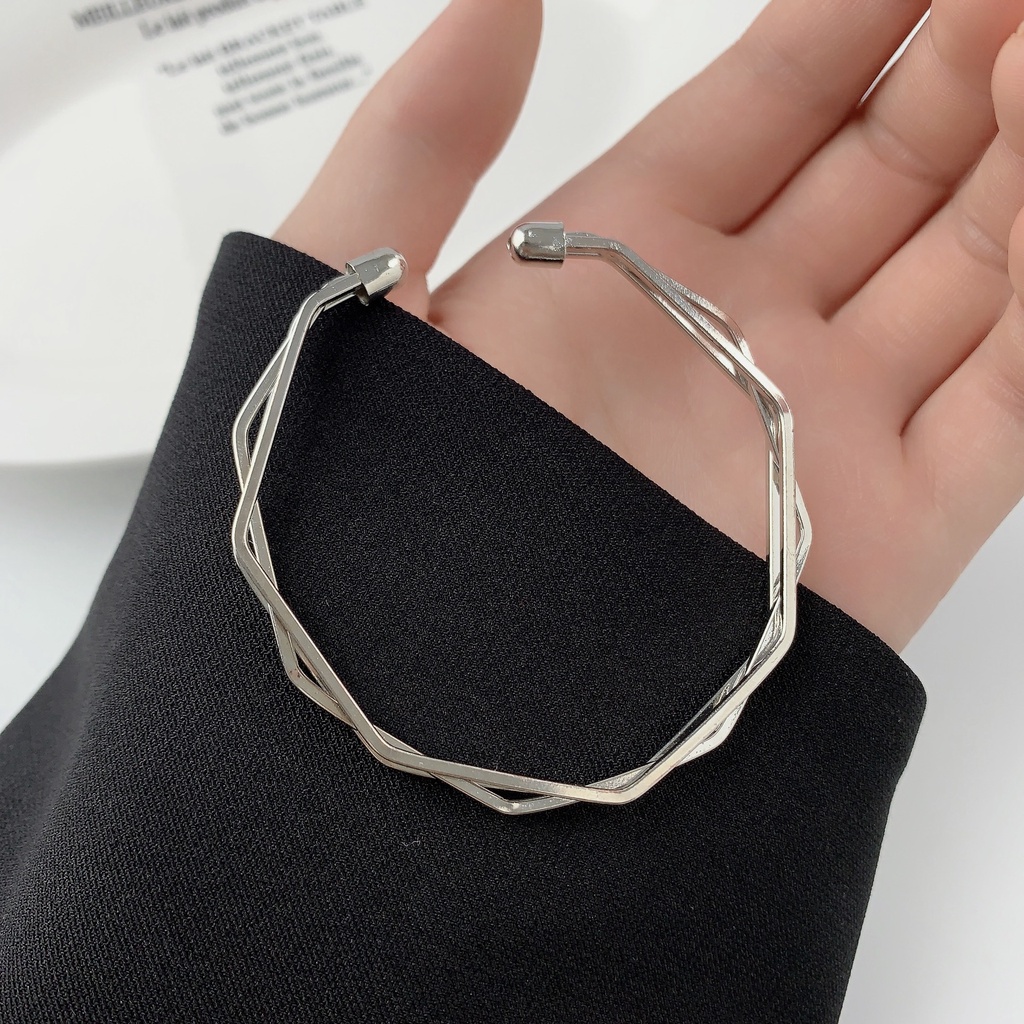 Unik Trendi 3D Visual Bentuk Geometris Terbuka Gelang Perempuan Gaya Keren Influencer Niche Design Bracelet Gelang