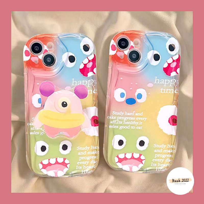 Case Untuk Realme C35 C55 C25 C11 5 7i 5i 5s 6i 9i C25Y C25s C31 C12 C33 C21Y C15 C20 C30 C17 C21 C3 C20A C3 DIY Kartun Monster Lucu Dengan Holder 3D Wavy Curved Edge Soft Cover