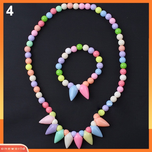 [ONE] Bayi Perempuan Manik-Manik Warna-Warni Kalung Gelang Set Handmade Bunga Perhiasan Hadiah