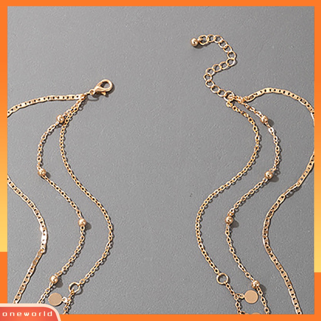 [ONE] Kalung Berongga Bulat Liontin Perhiasan Aksesoris Alloy Fashion 3lapis Choker Necklace Untuk Wanita