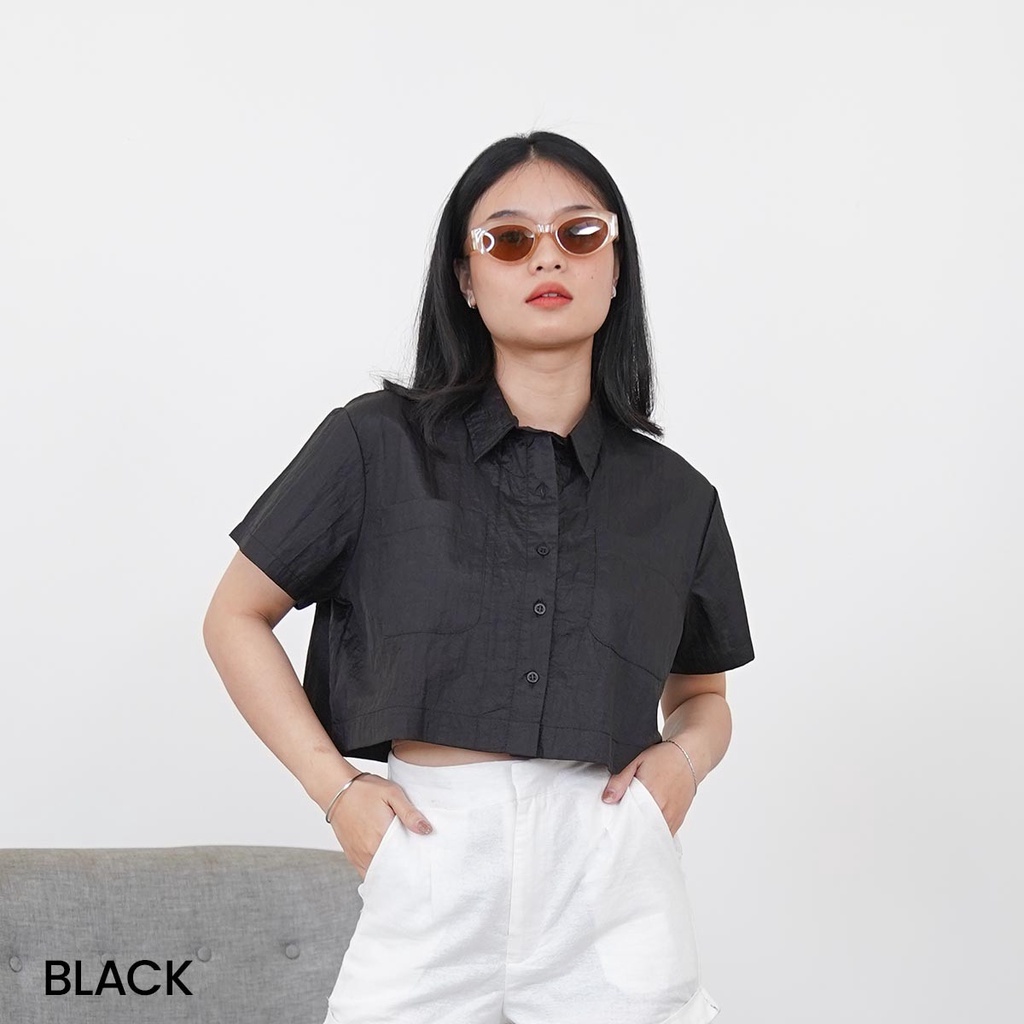 Kemeja Crop Top Crinkle Gemini