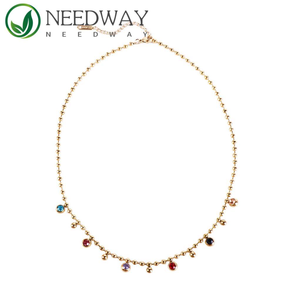 Needway  Wanita Kalung Trendi Warna-Warni Fashion Klavikula Rantai Stainless Steel Gadis Hadiah Manik Choker Sweater Chain