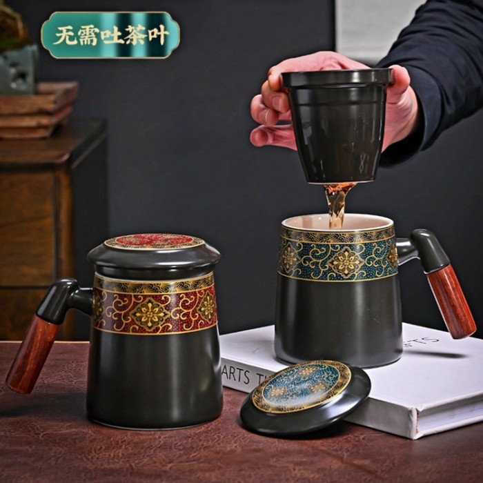 Mug Chinese Tea Set Saringan Teh Gelas Keramik Motif China Souvenir Teko Teh Gelas Kopi Premium Kado Harga Grosir Termurah